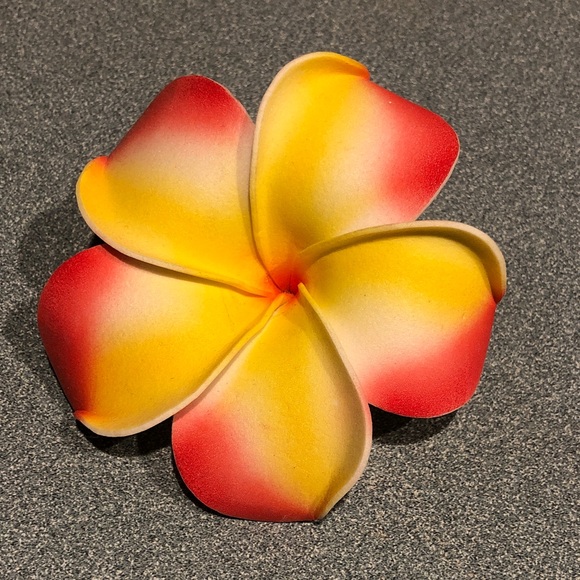 Vibrant Red and Yellow Plumeria Hair Clip - Picture 1 of 5